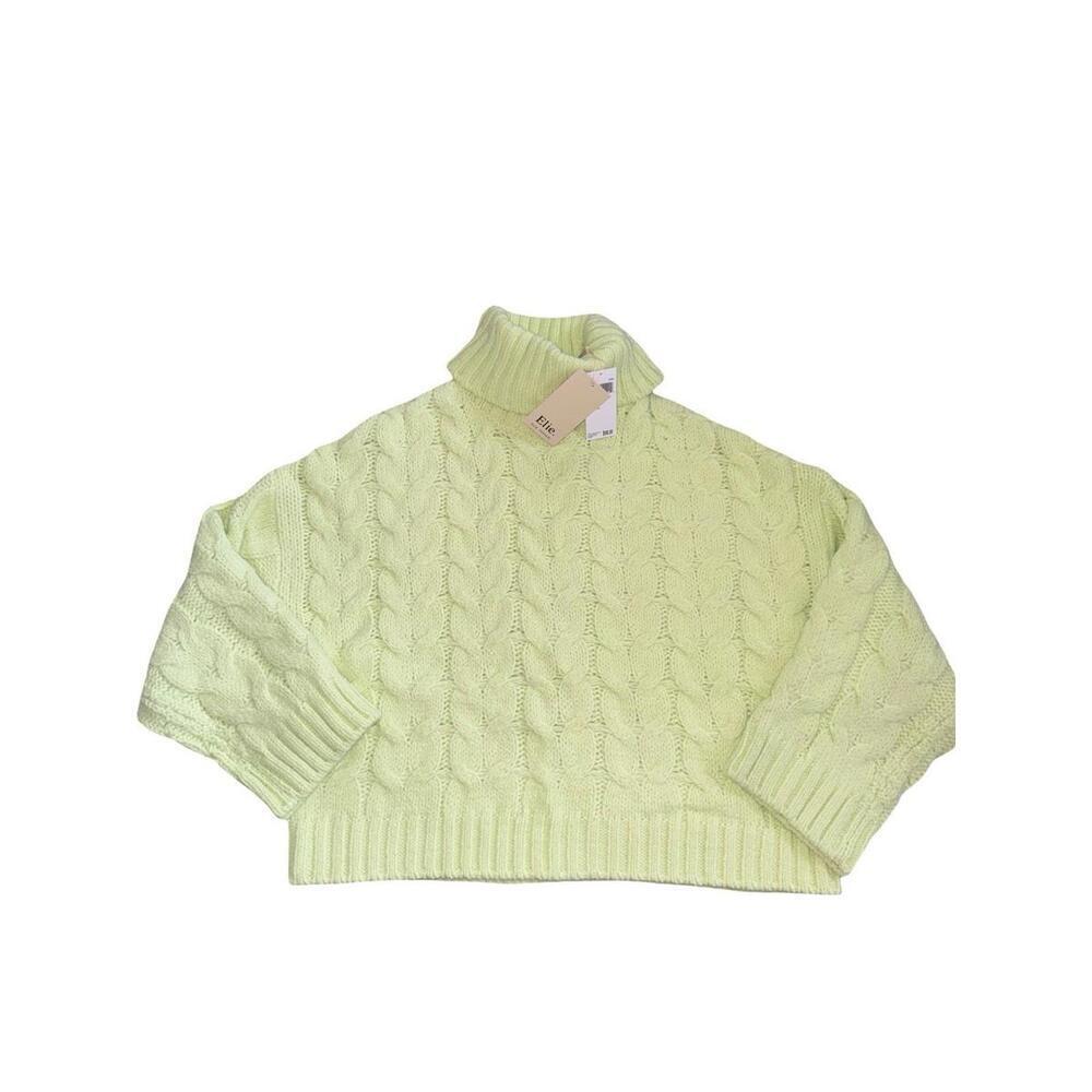 Elie Tahari Lime Color Chunky Cable Knit Turtleneck Sweater M Nordstrom New
